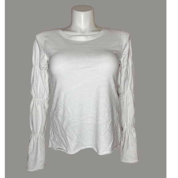 hinge Tops - HINGE Womens Tiered Sleeve Sweatshirt Top White XS Crewneck‎ Casual